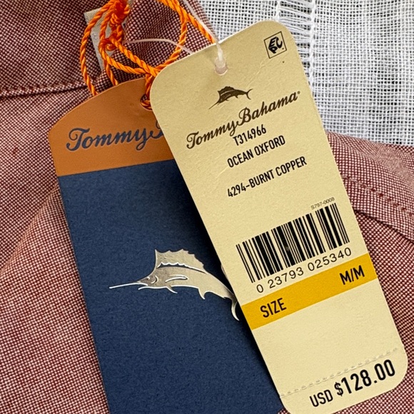 Tommy Bahama NWT Men's Ocean Oxford Button Down Shirt in Burnt Copper. - Picture 13 of 13